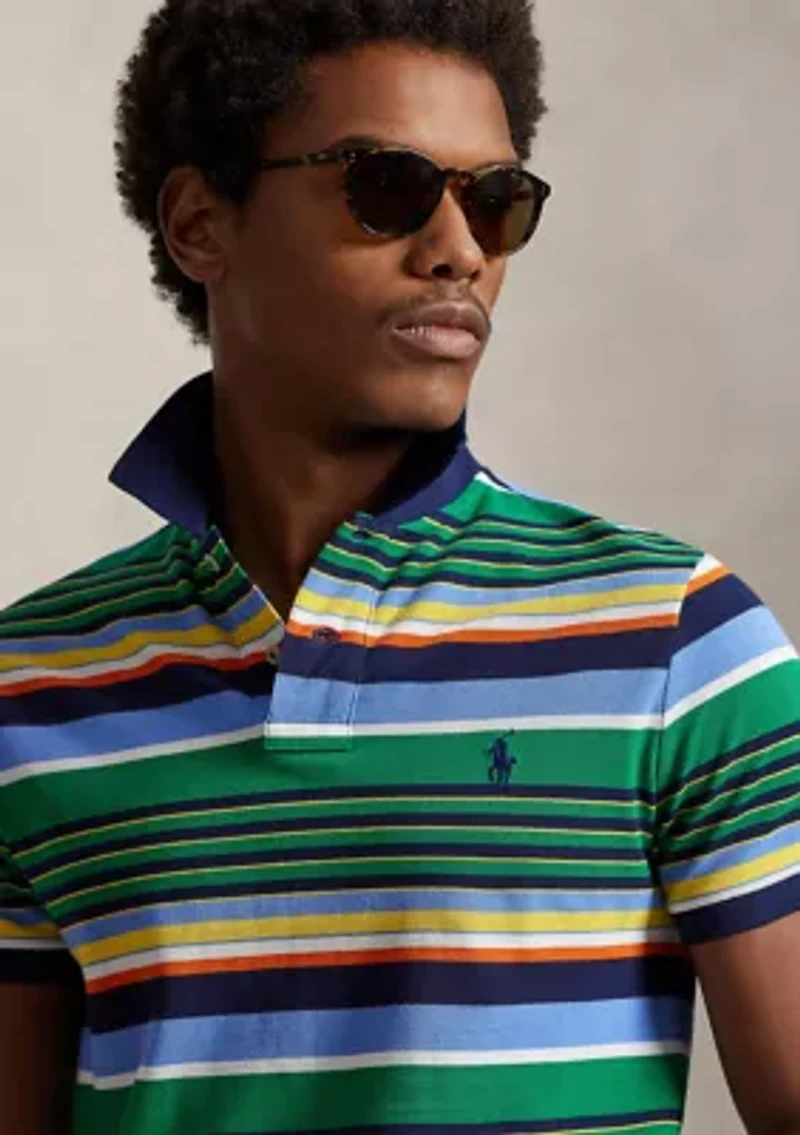 Classic Fit Striped Mesh Polo Shirt