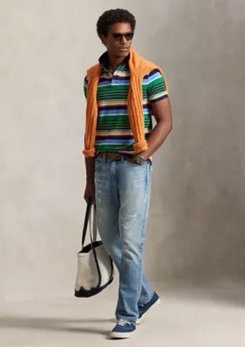 Classic Fit Striped Mesh Polo Shirt