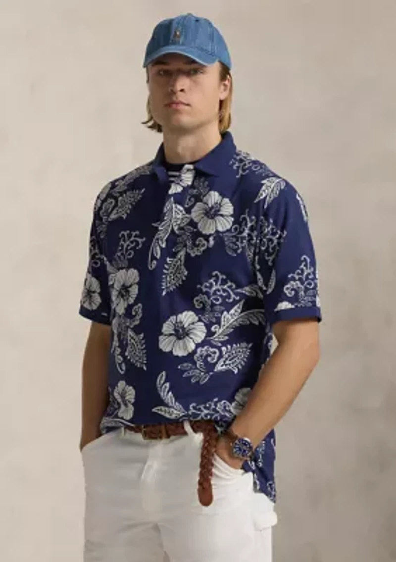 Big & Tall Hibiscus Print Mesh Polo Shirt