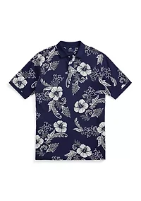 Big & Tall Hibiscus Print Mesh Polo Shirt
