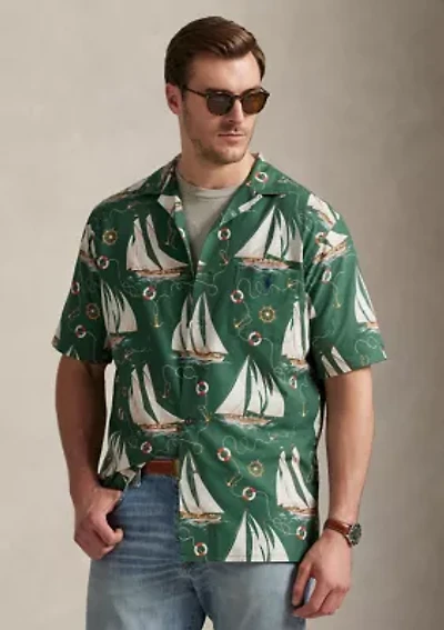 Big & Tall Sailboat-Print Oxford Camp Shirt