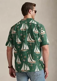 Big & Tall Sailboat-Print Oxford Camp Shirt