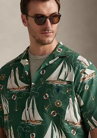 Big & Tall Sailboat-Print Oxford Camp Shirt