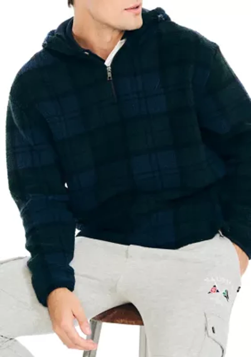 Printed Faux Shearling Quarter Zip Hoodie