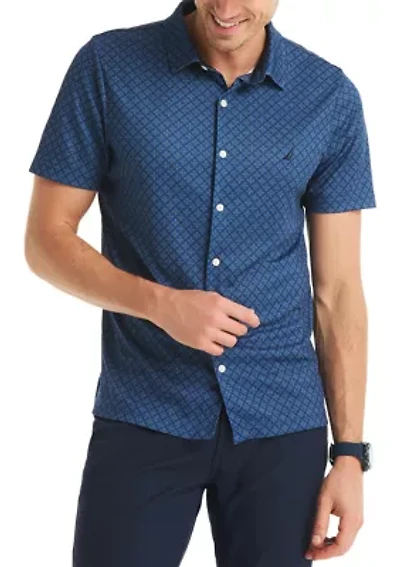 Short Sleeve Button Front Printed Dress Shirt