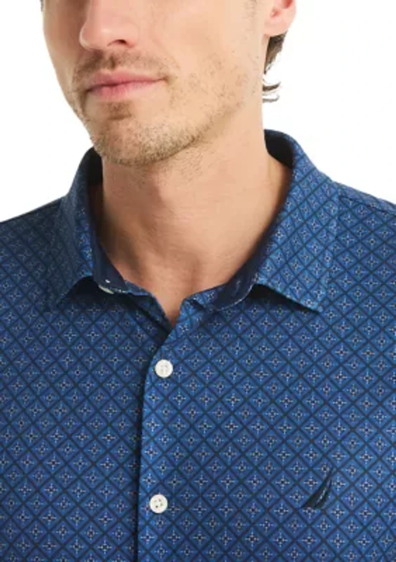 Short Sleeve Button Front Printed Dress Shirt