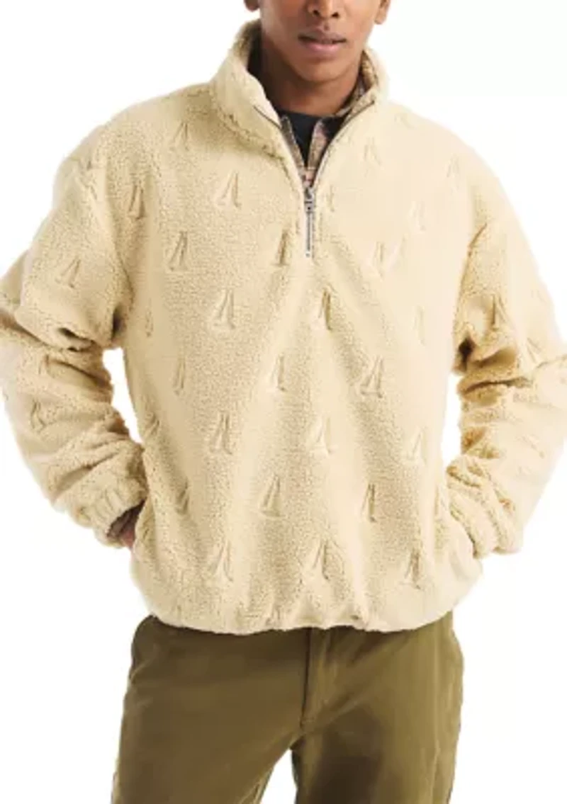 Men's Boat Sherpa Half-Zip Mock Neck Henley Sweater