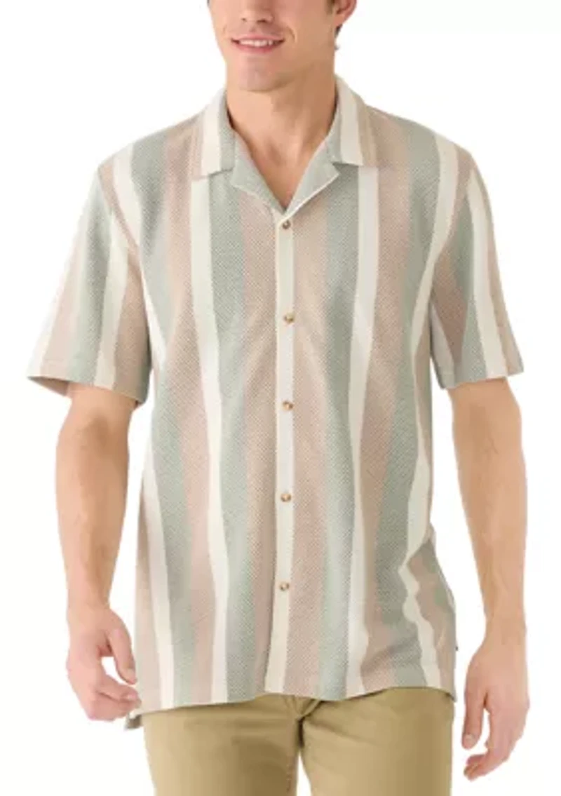 Men's Short Sleeve Textured Striped Button Front Shirt