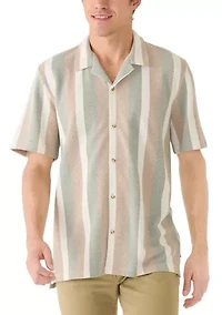 Men's Short Sleeve Textured Striped Button Front Shirt
