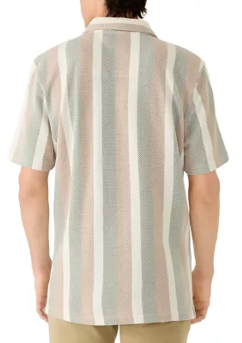 Men's Short Sleeve Textured Striped Button Front Shirt