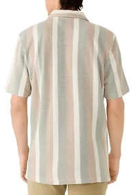 Men's Short Sleeve Textured Striped Button Front Shirt