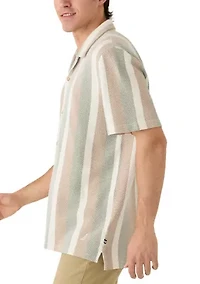 Men's Short Sleeve Textured Striped Button Front Shirt