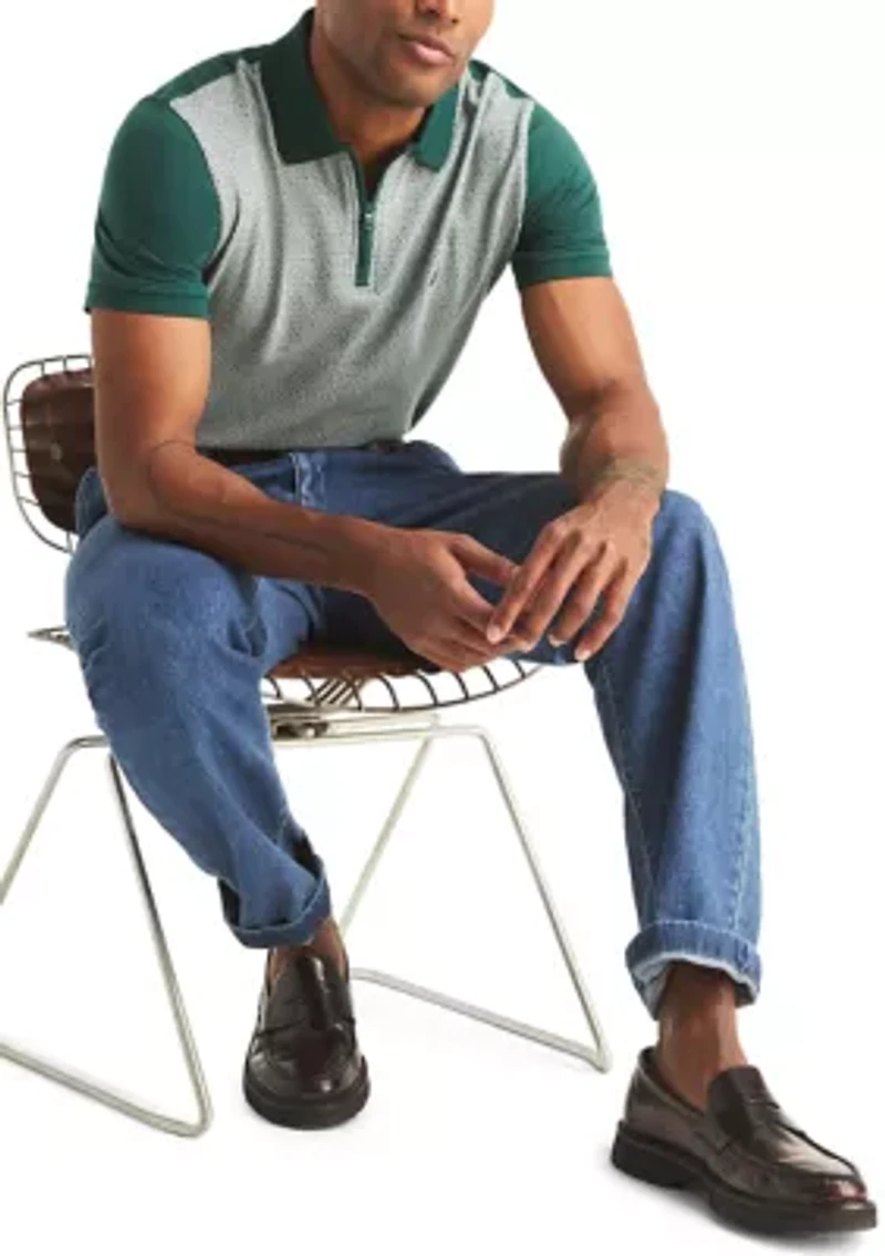 Men's Short Sleeve Jacquard Jersey Zip Polo Shirt