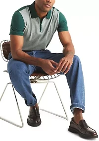 Men's Short Sleeve Jacquard Jersey Zip Polo Shirt