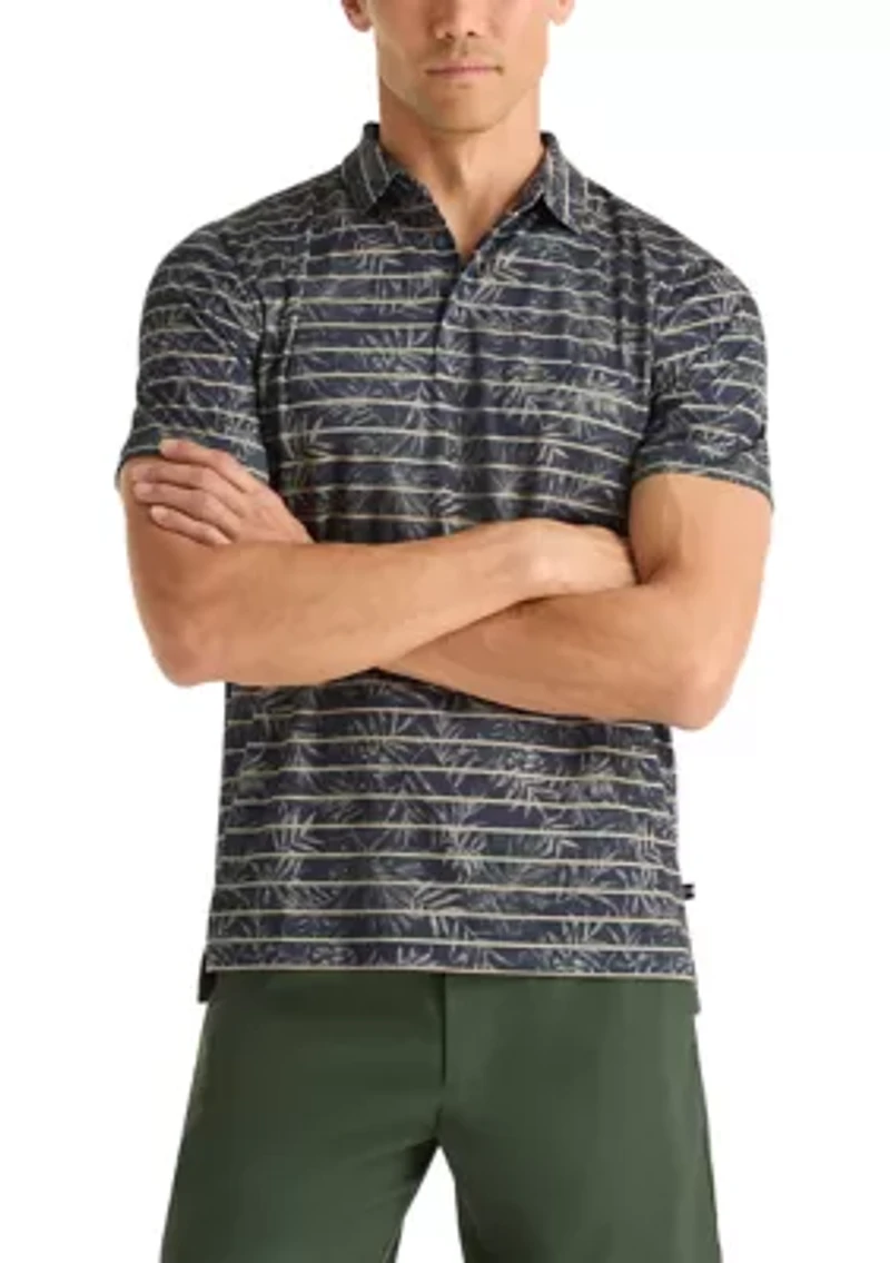 Men's Performance Short Sleeve Leaf Striped Polo Shirt