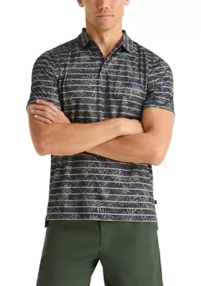 Men's Performance Short Sleeve Leaf Striped Polo Shirt