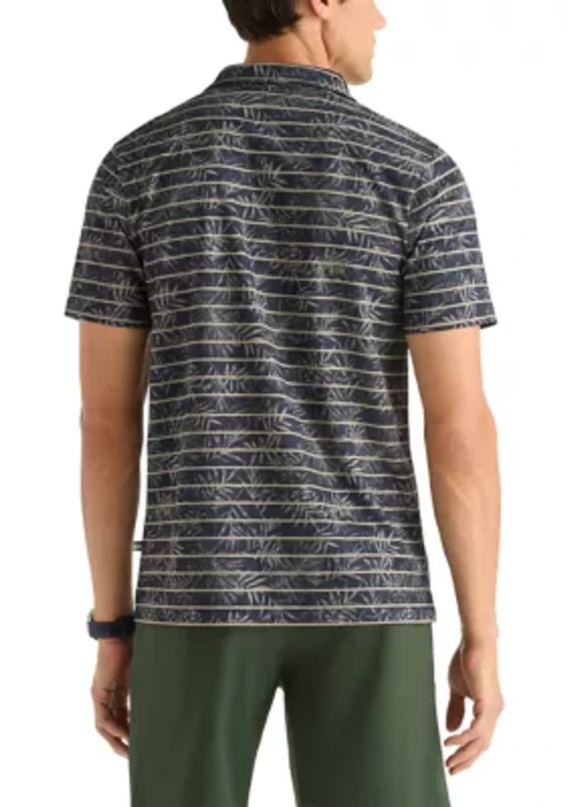 Men's Performance Short Sleeve Leaf Striped Polo Shirt
