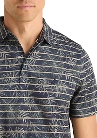Men's Performance Short Sleeve Leaf Striped Polo Shirt