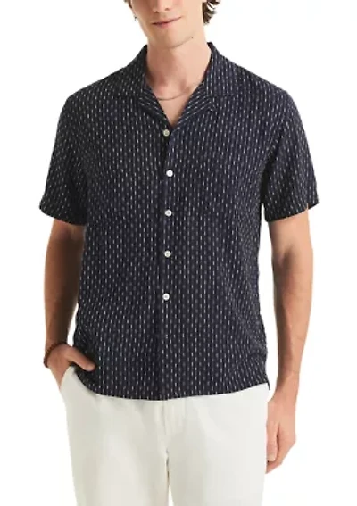 Big & Tall Short Sleeve Camp Collar Linen Striped Shirt