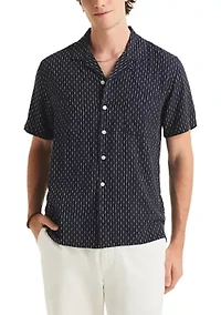 Big & Tall Short Sleeve Camp Collar Linen Striped Shirt