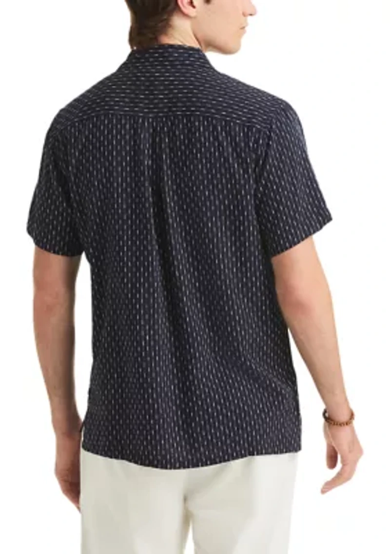 Big & Tall Short Sleeve Camp Collar Linen Striped Shirt