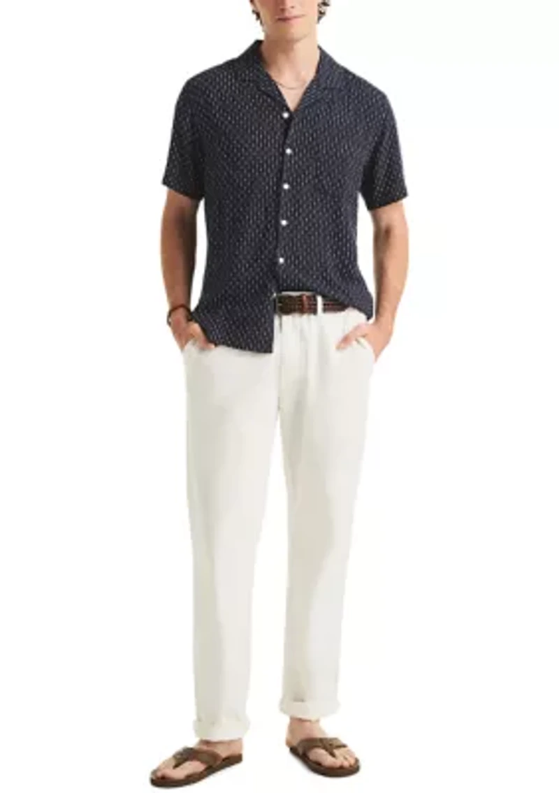 Big & Tall Short Sleeve Camp Collar Linen Striped Shirt