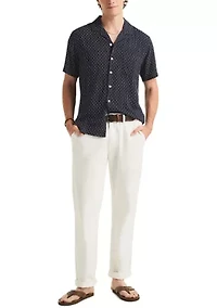 Big & Tall Short Sleeve Camp Collar Linen Striped Shirt