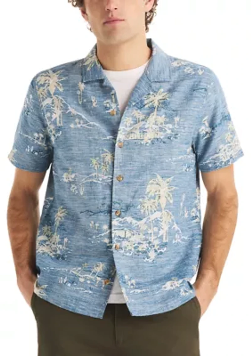 Big & Tall Short Sleeve Linen Scenic Print Woven Shirt