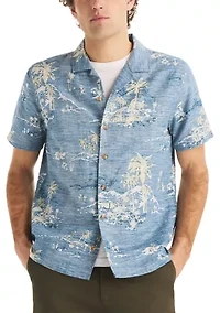 Big & Tall Short Sleeve Linen Scenic Print Woven Shirt
