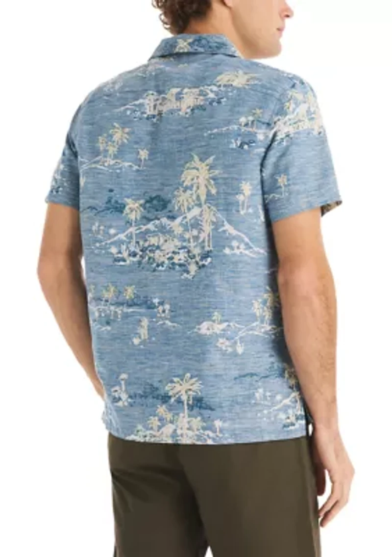 Big & Tall Short Sleeve Linen Scenic Print Woven Shirt