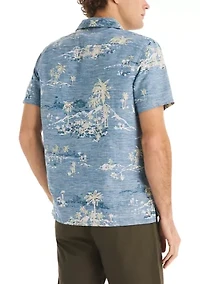 Big & Tall Short Sleeve Linen Scenic Print Woven Shirt