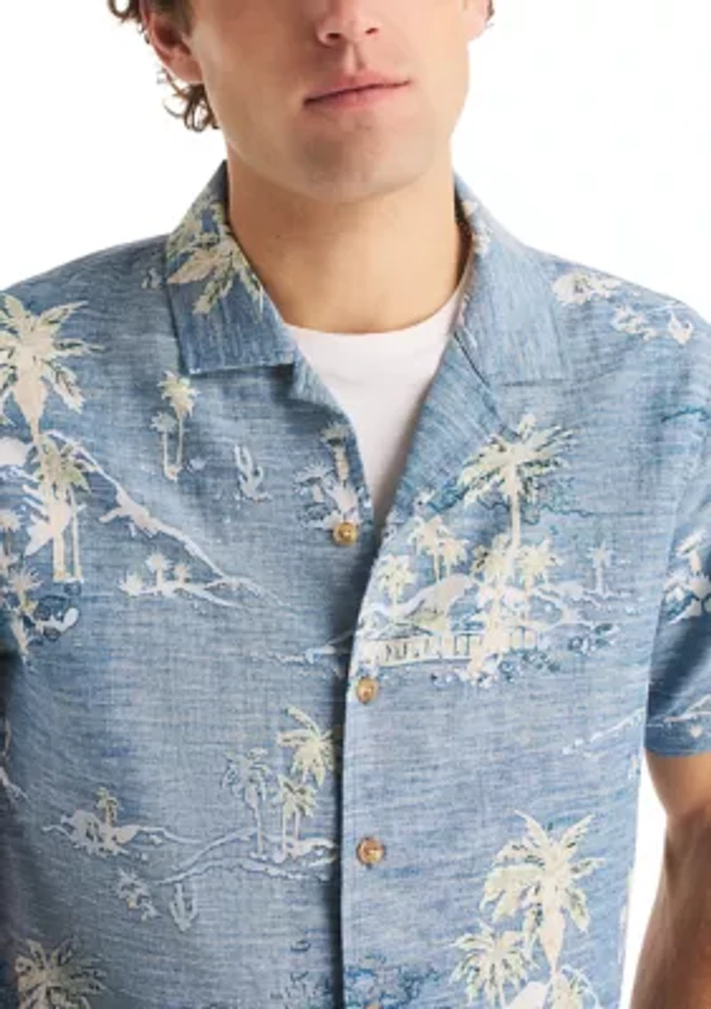Big & Tall Short Sleeve Linen Scenic Print Woven Shirt