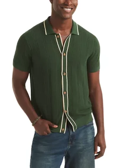 Big & Tall Textured Open Front Polo Sweater