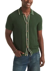 Big & Tall Textured Open Front Polo Sweater