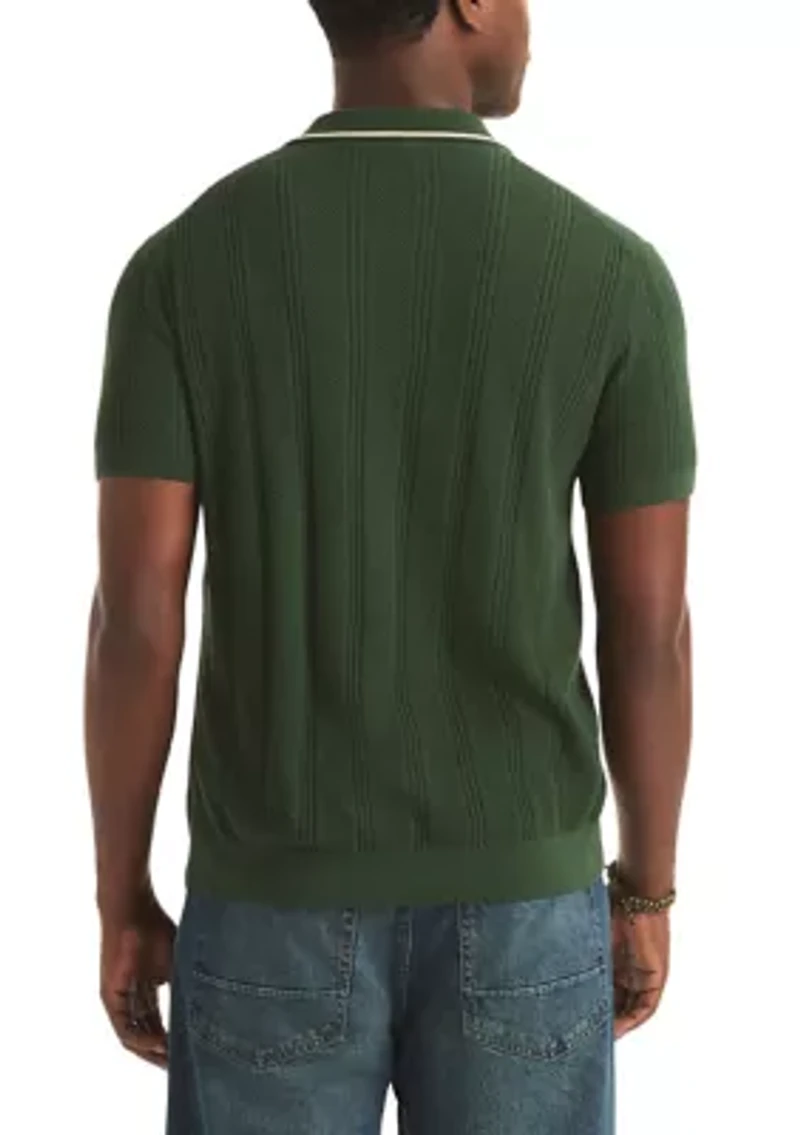 Big & Tall Textured Open Front Polo Sweater