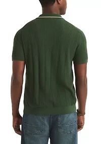 Big & Tall Textured Open Front Polo Sweater