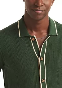Big & Tall Textured Open Front Polo Sweater