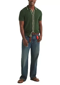 Big & Tall Textured Open Front Polo Sweater