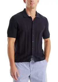Textured Striped Button-Up Sweater Polo