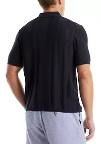 Textured Striped Button-Up Sweater Polo