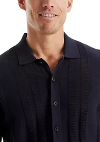 Textured Striped Button-Up Sweater Polo
