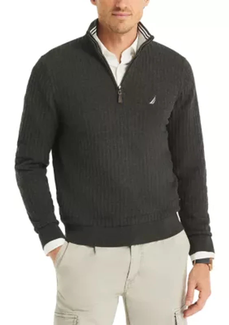 Textured Logo Quarter Zip Sweater