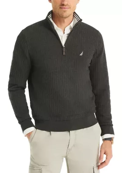 Textured Logo Quarter Zip Sweater