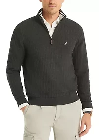 Textured Logo Quarter Zip Sweater