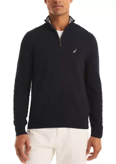 Textured Logo Quarter Zip Sweater