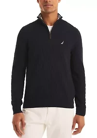 Textured Logo Quarter Zip Sweater
