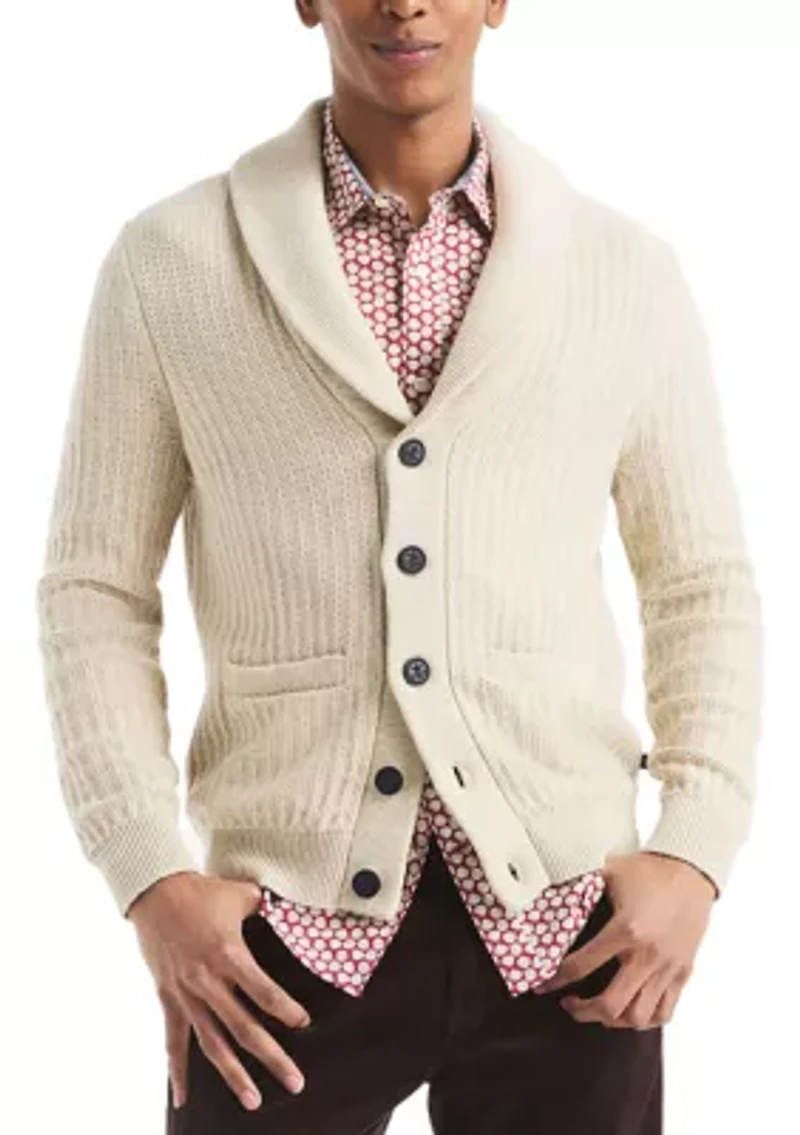 Men's Textured Cardigan with Shaw Collar