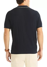 Men's Textured Open Front Sweater Polo