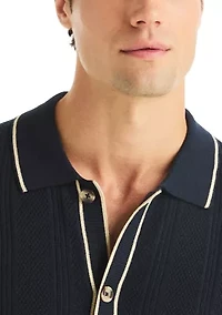 Men's Textured Open Front Sweater Polo