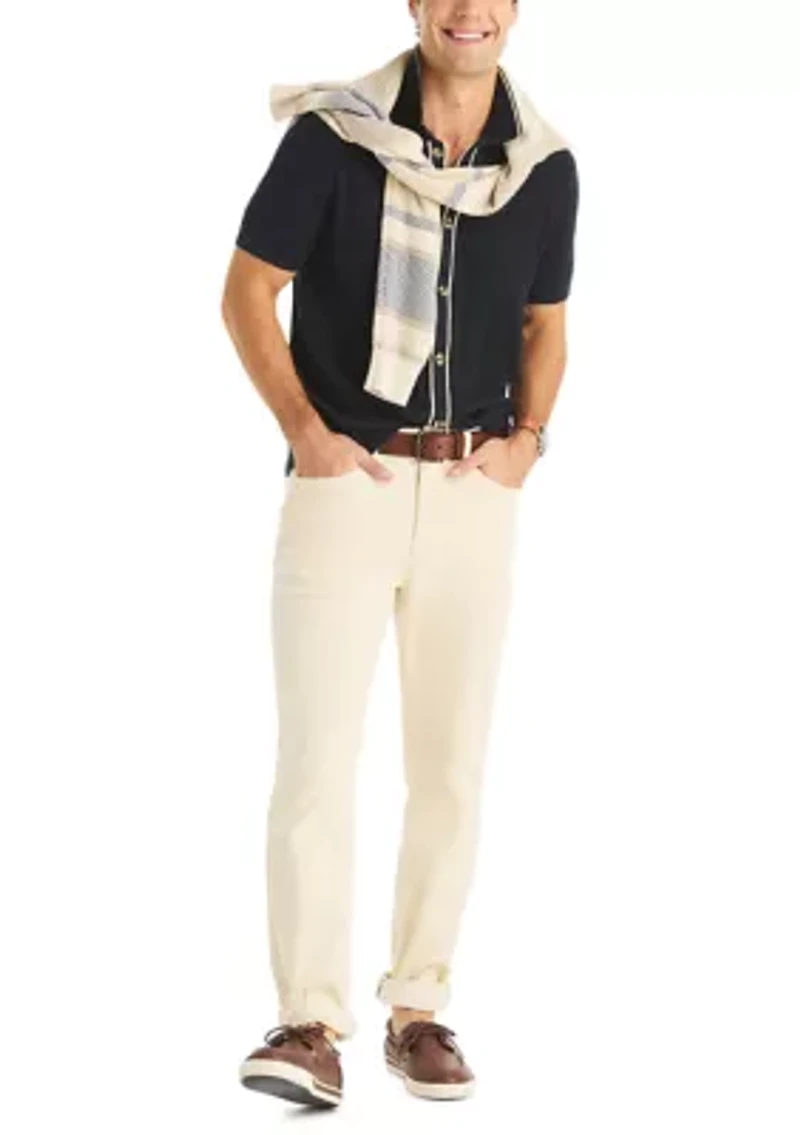 Men's Textured Open Front Sweater Polo